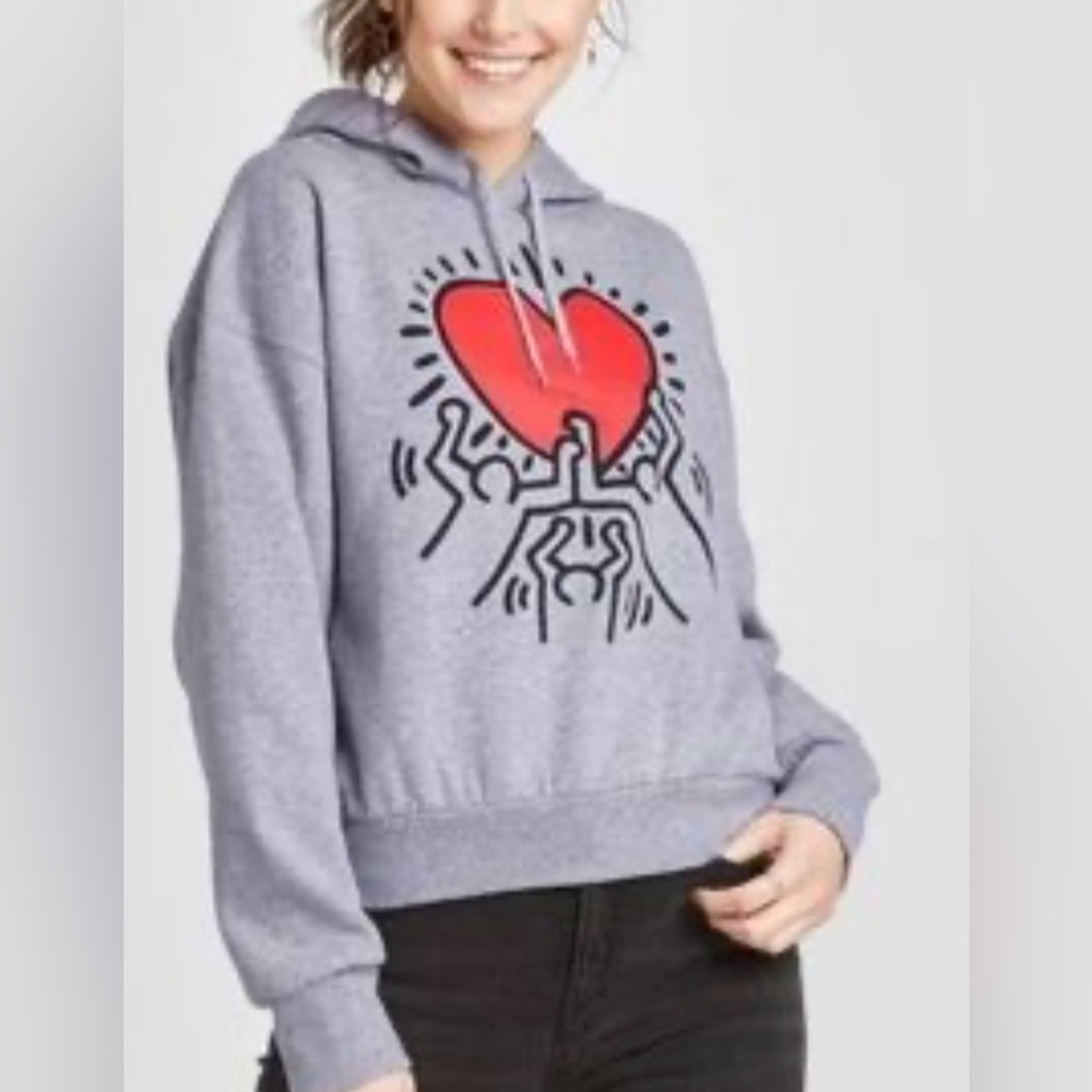 Keith Haring Dancing Hold My Heart Cropped Sweatshirt Hoot Size L